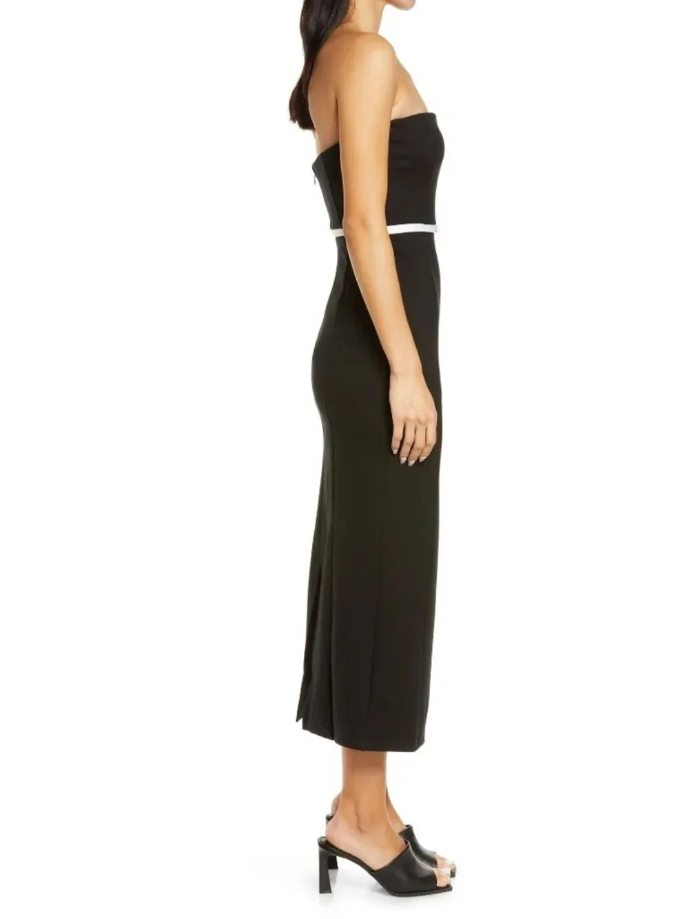 🆕STAUD Honeydew Strapless Cocktail Dress Black & White Large - Picture 4 of 12